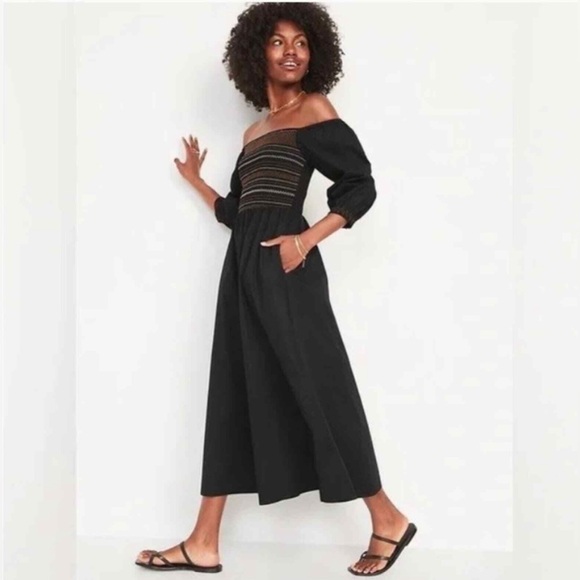 Old Navy Dresses & Skirts - Old Navy | Black Off the Shoulder Puff Sleeve Maxi Dress